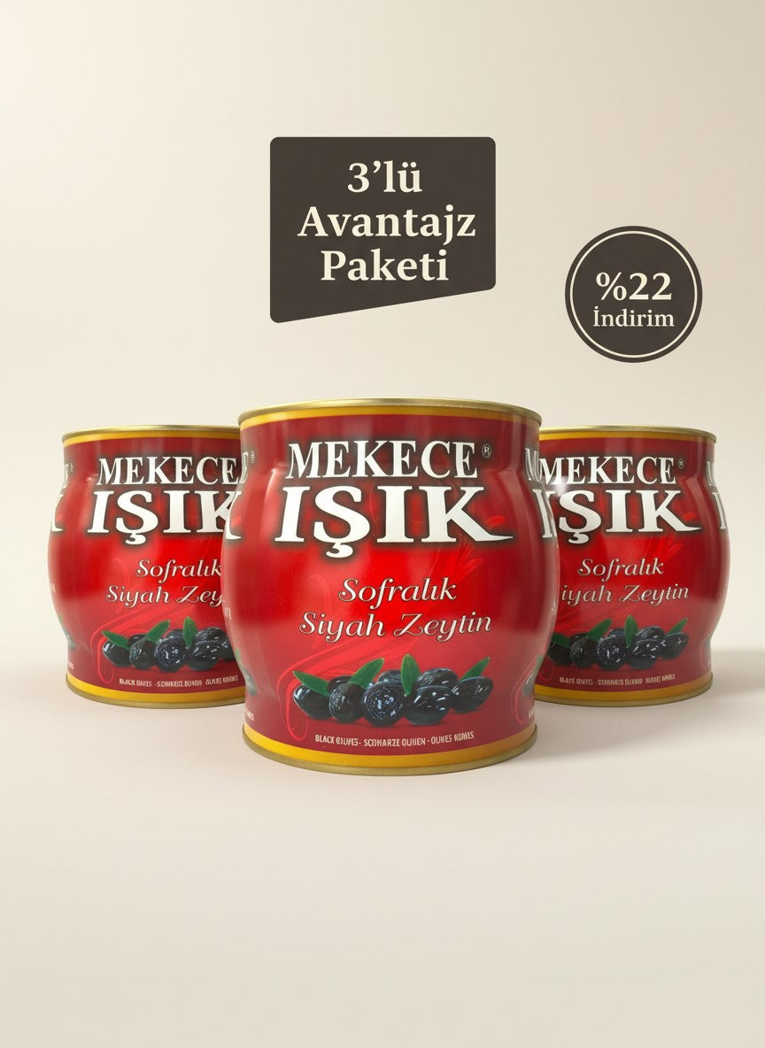 3'lü siyah zeytin paketi Mekece Işık 1050 TL ekonomik avantaj paketi sofralık zeytin